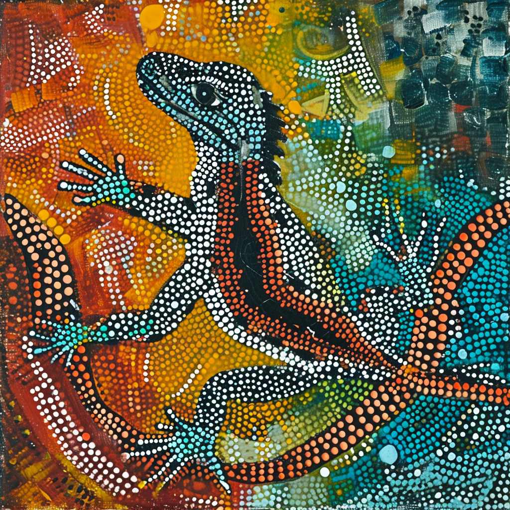 Artistic lizard inspired by Emily Kngwarreye