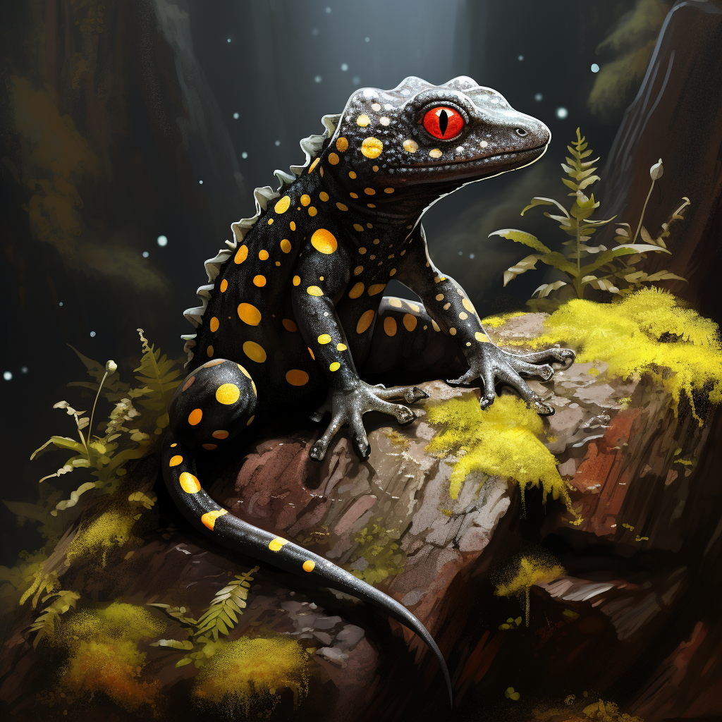 Digital art of a Japanese salamander on a rock