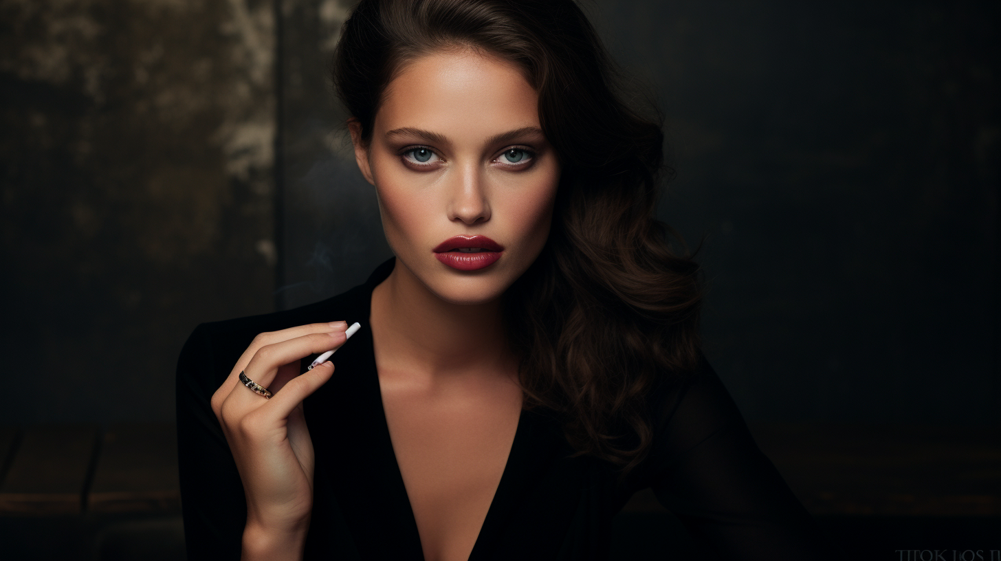 Supermodel Emily DiDonato in black dress with blue eyes