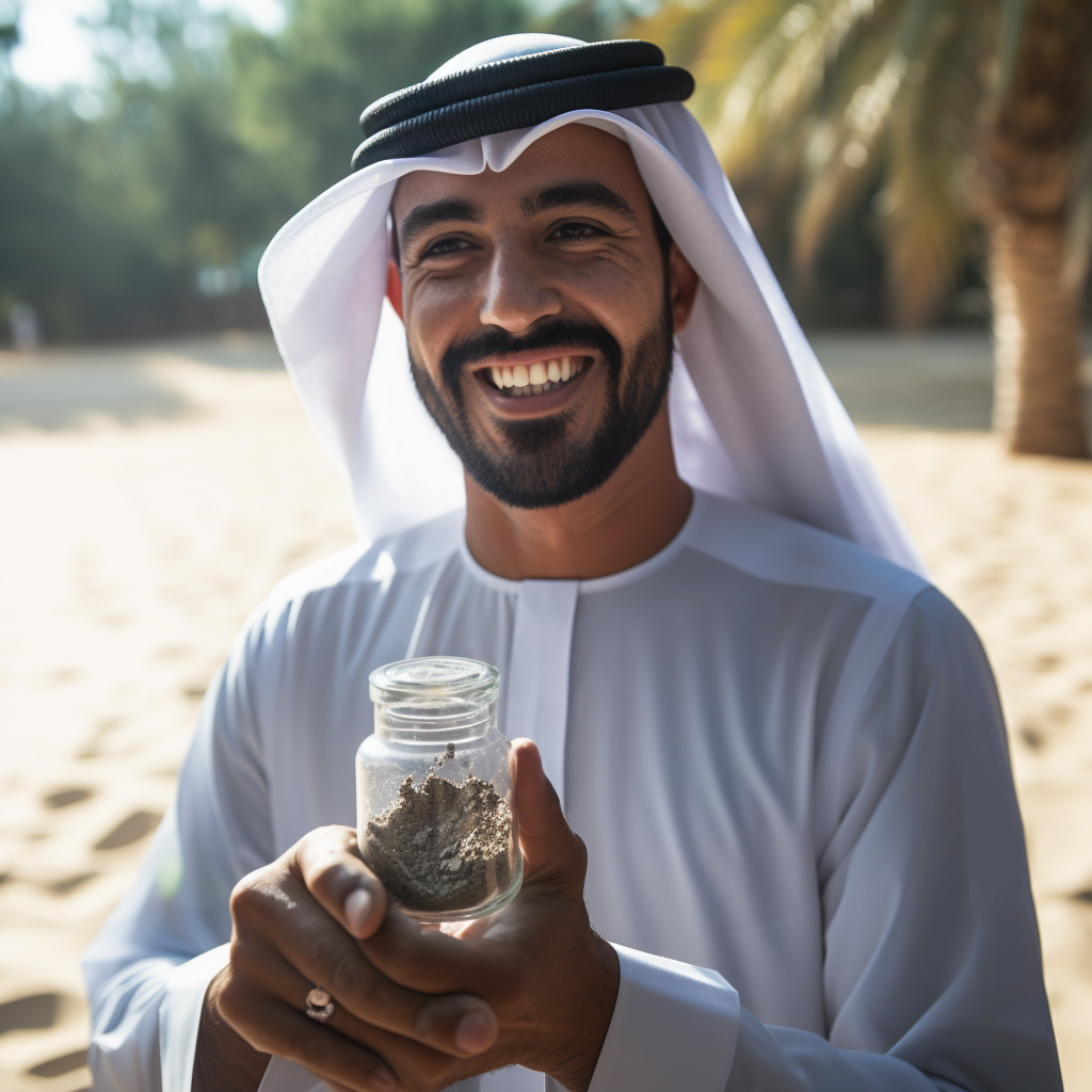 Emirati man with sand o'clock