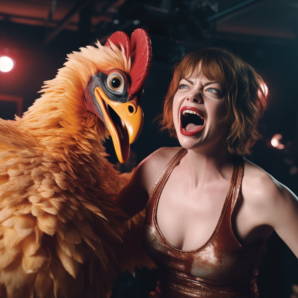 Emma Stone battling a goose in MMA ring