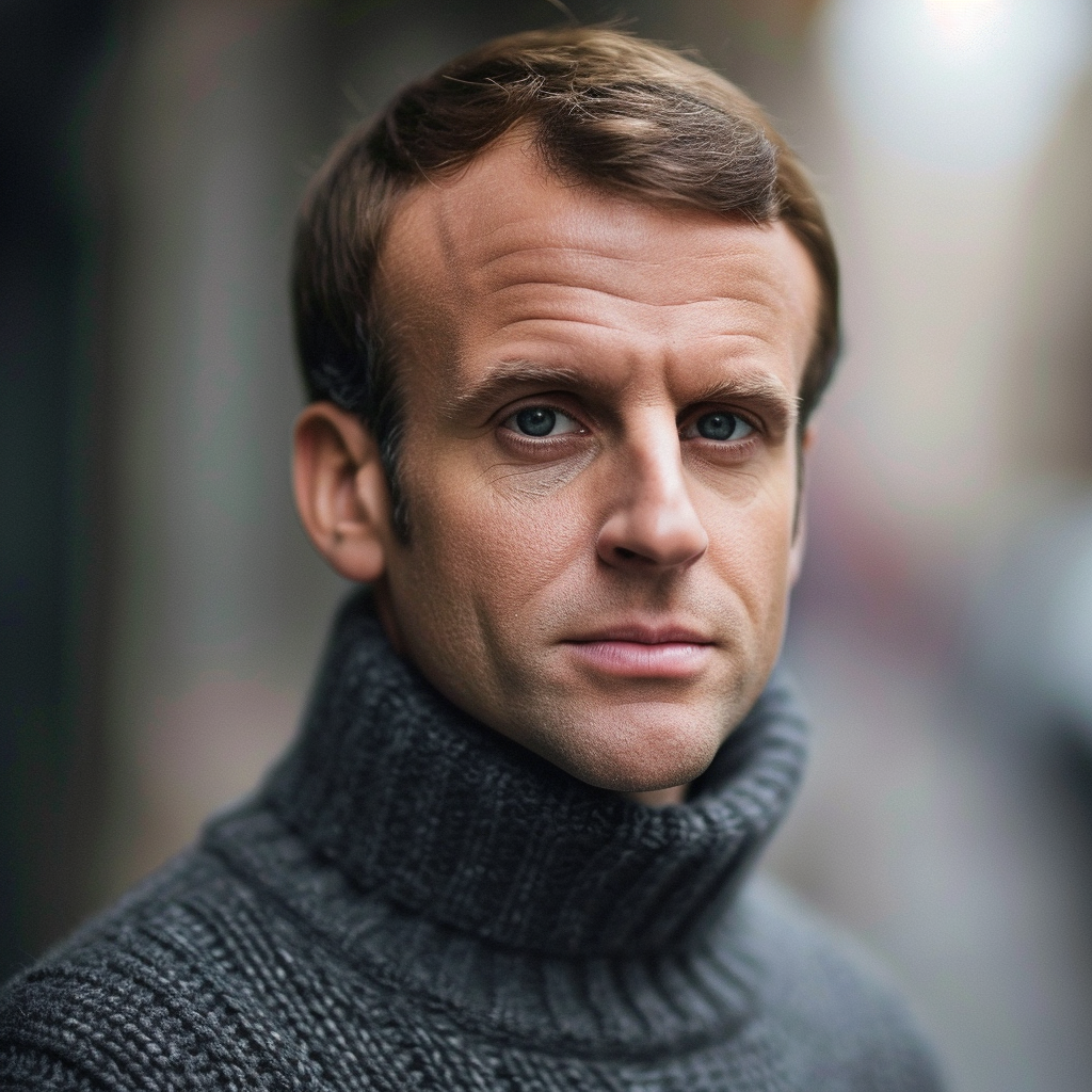 Emmanuel Macron wearing 'J ❤️ DeuxParDeux' wool sweater