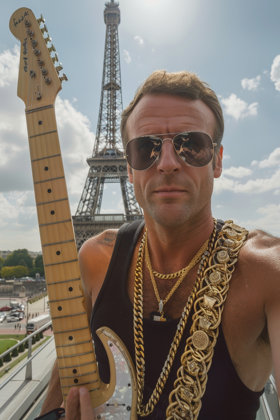 Macron selfie Eiffel Tower tourist