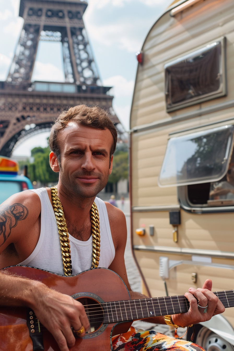 Emmanuel Macron selfie in Paris