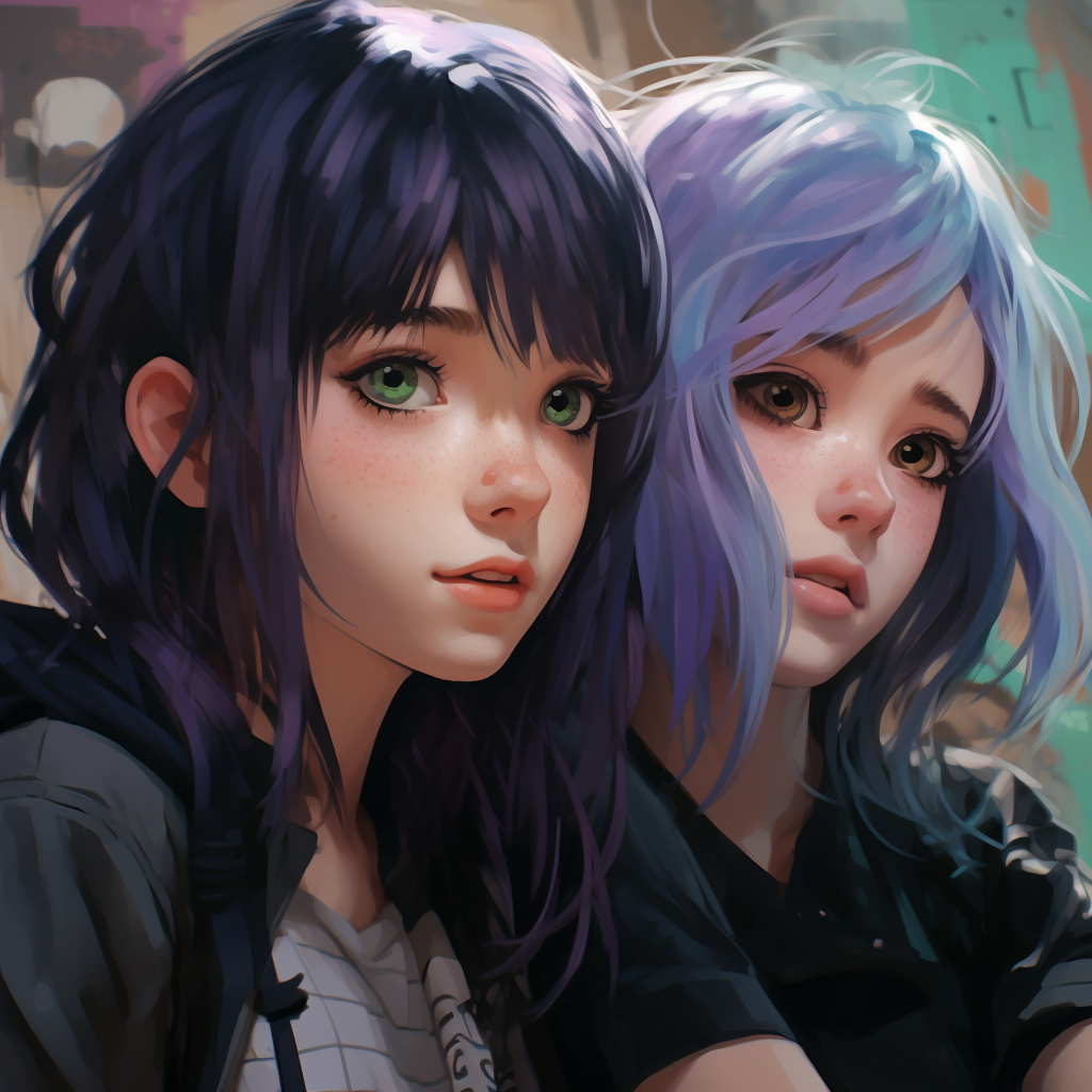 Two Emo Girls with Vibrant Purple Hair