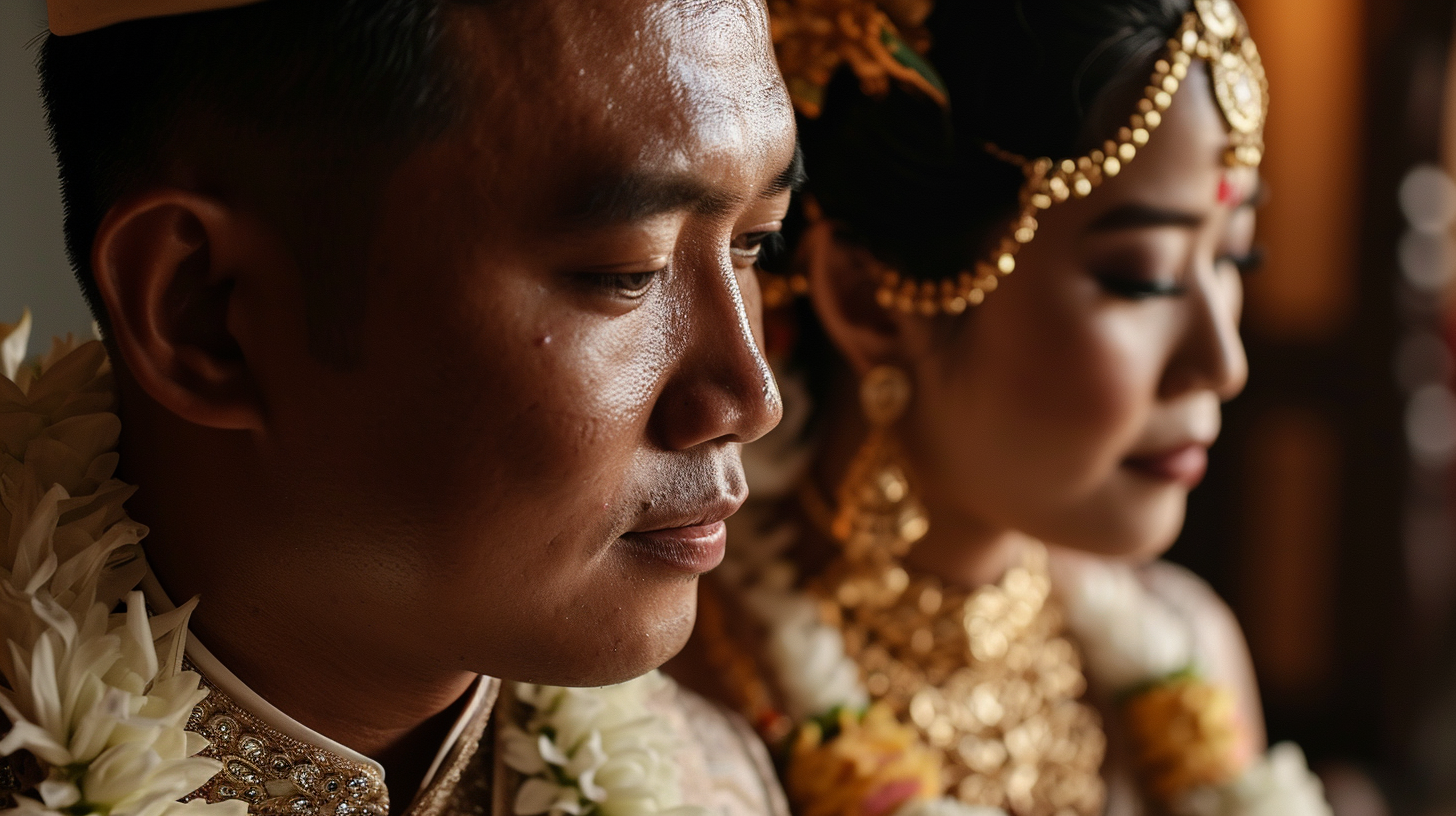 Indonesian couple getting married with emotional faces