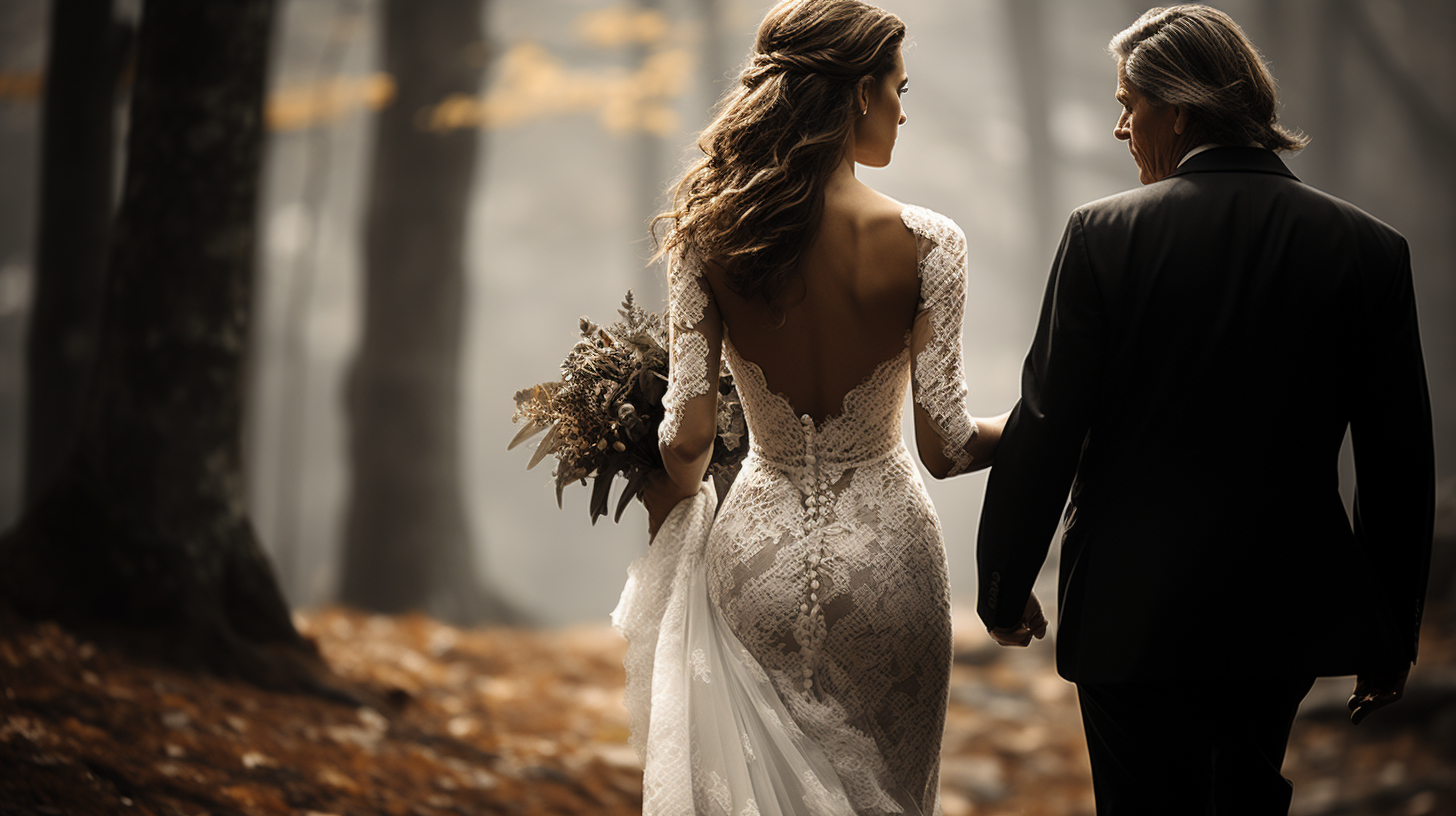 Emotional bride and father walking at wedding