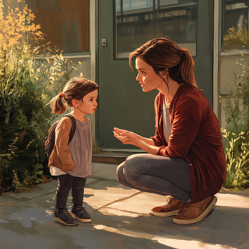 Mother Daughter Kindergarten Upset Scene