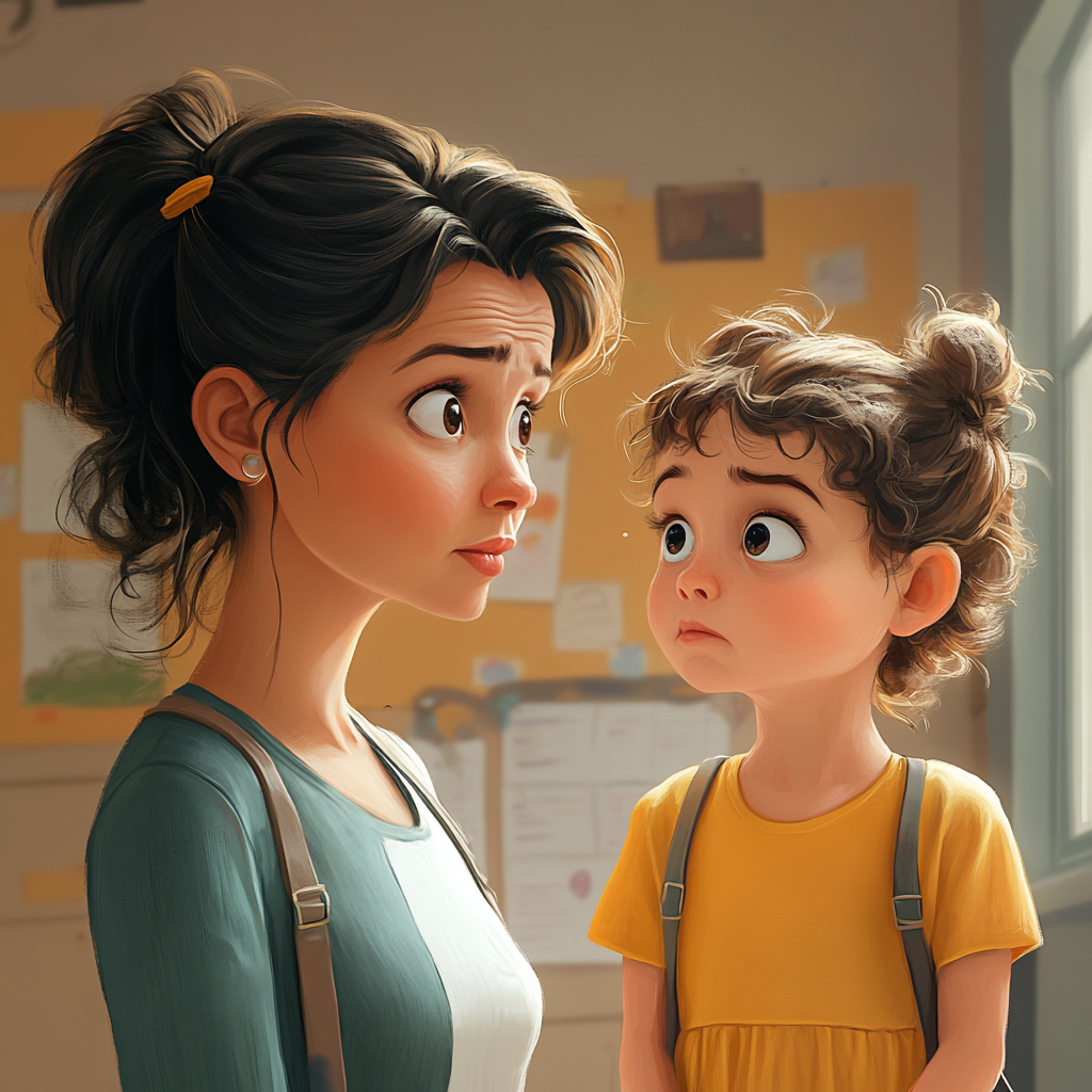 Mother Daughter Kindergarten Emotional Scene