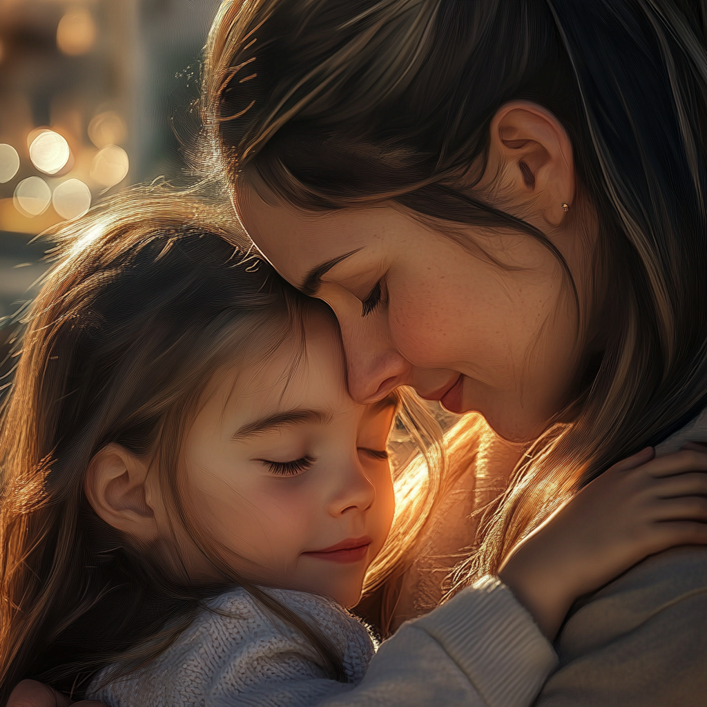 Mother daughter hugging in kindergarten