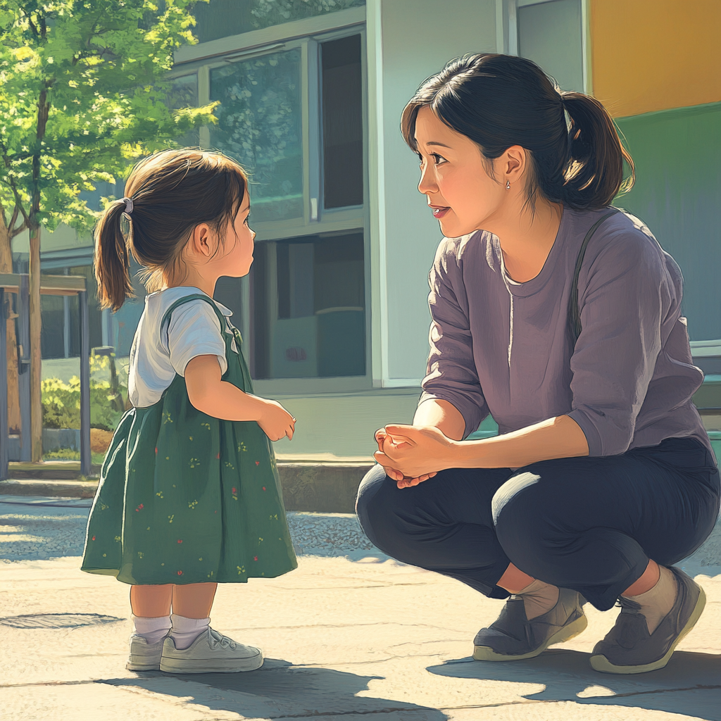 Mother Daughter Kindergarten Magic Illustration