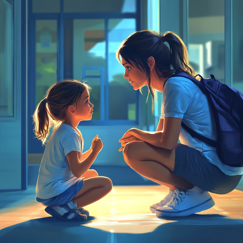 Mother and daughter kindergarten talk