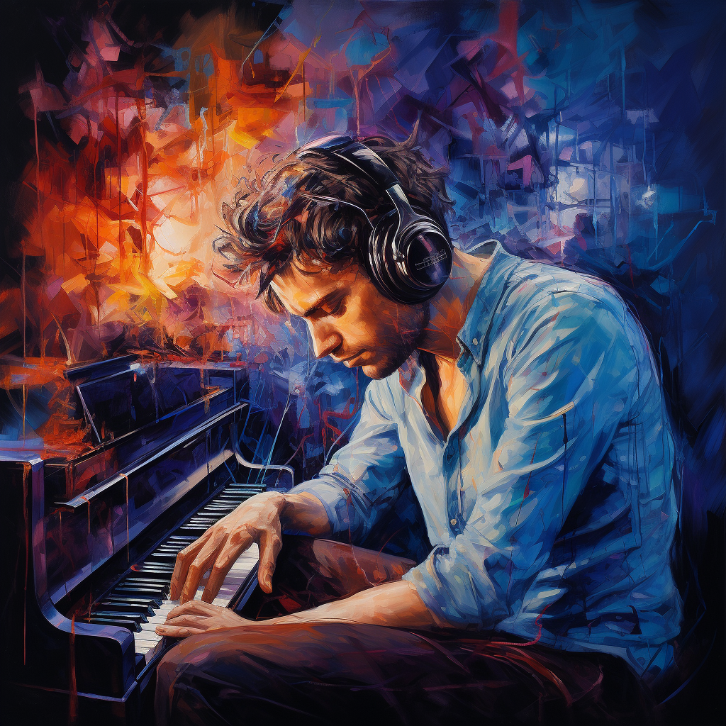 Depicting emotionless piano player lost in thought