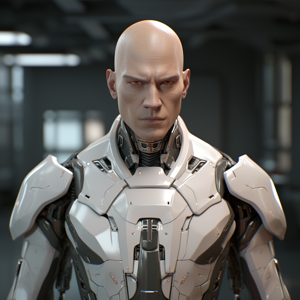 Male Emotionless Combat Android in Sci-Fi Military Uniform