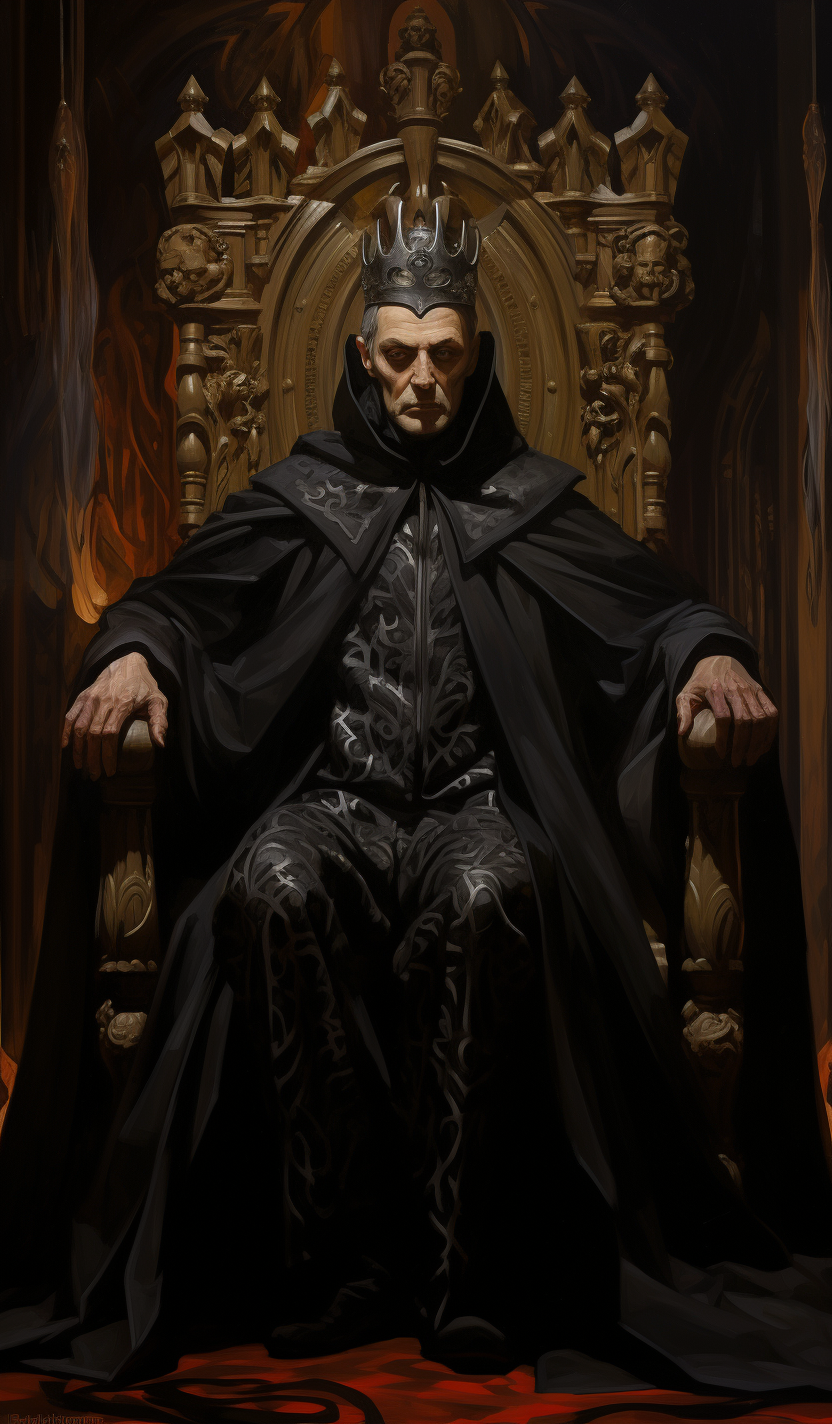 Oil painting of majestic emperor on throne