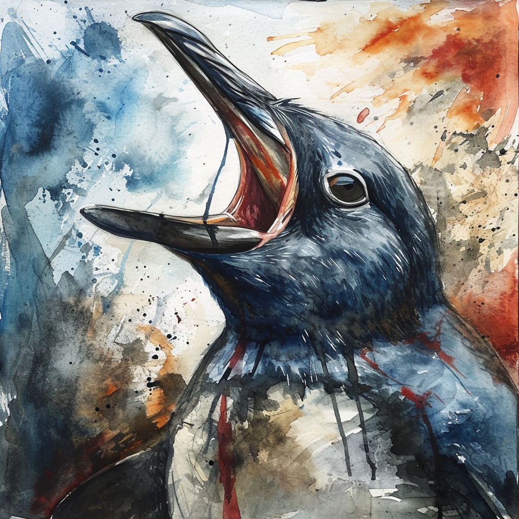 Aggressive Emperor Penguin in Watercolor Fantasy Art