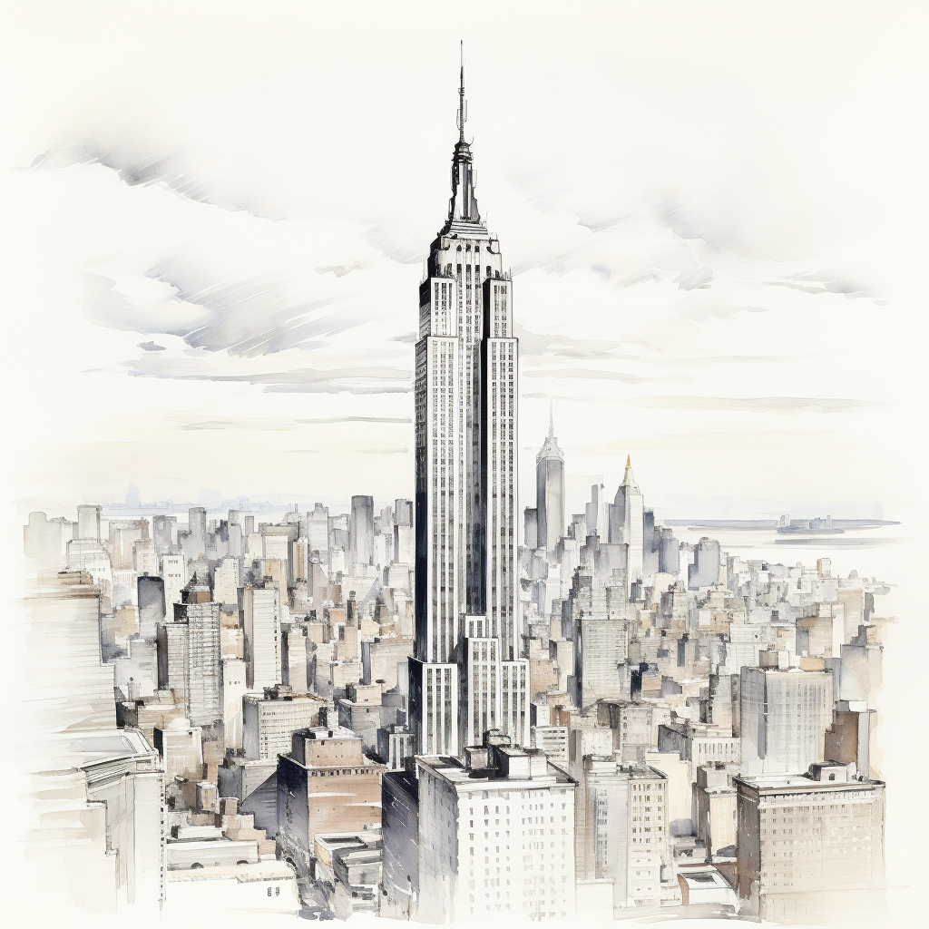 Empire State Building Pen Drawing