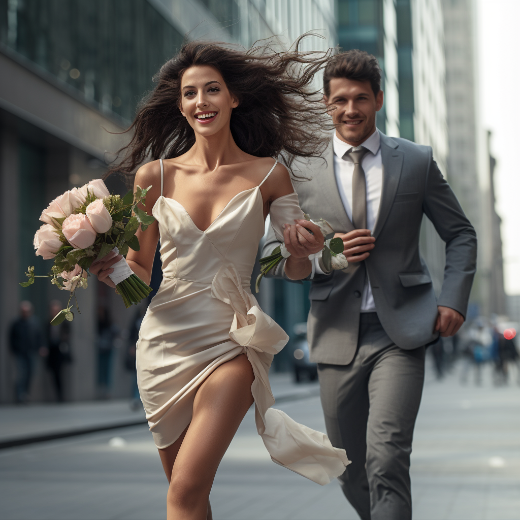 Empowered Woman Running Away with Flowers