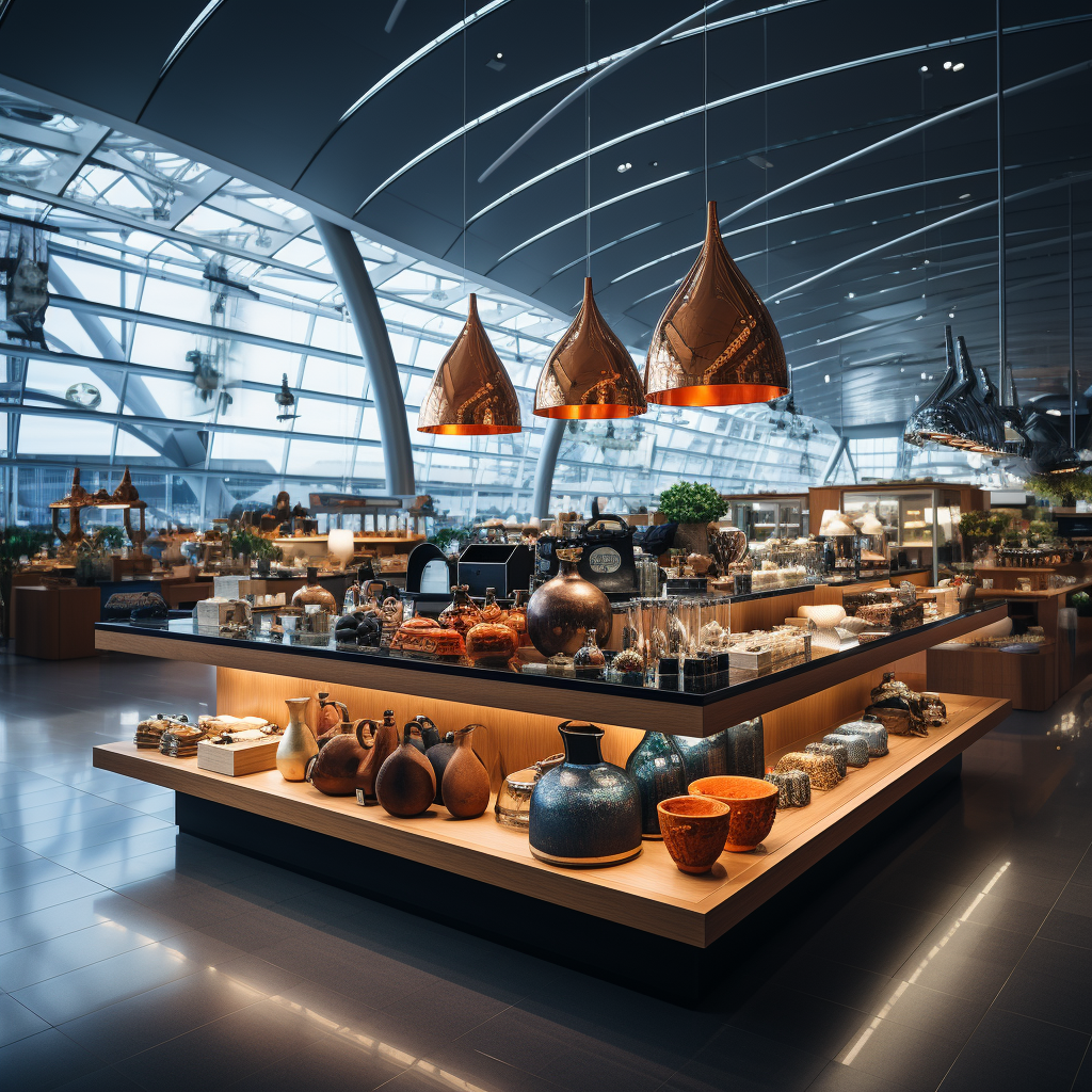 Empty airport gift shop shelves