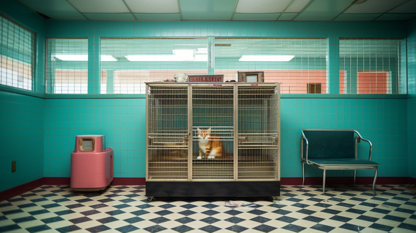 Cat cage in empty animal hospital