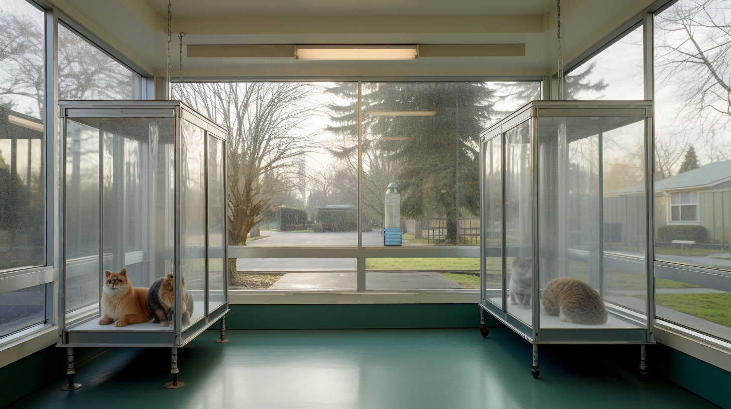 Glass box in empty animal hospital