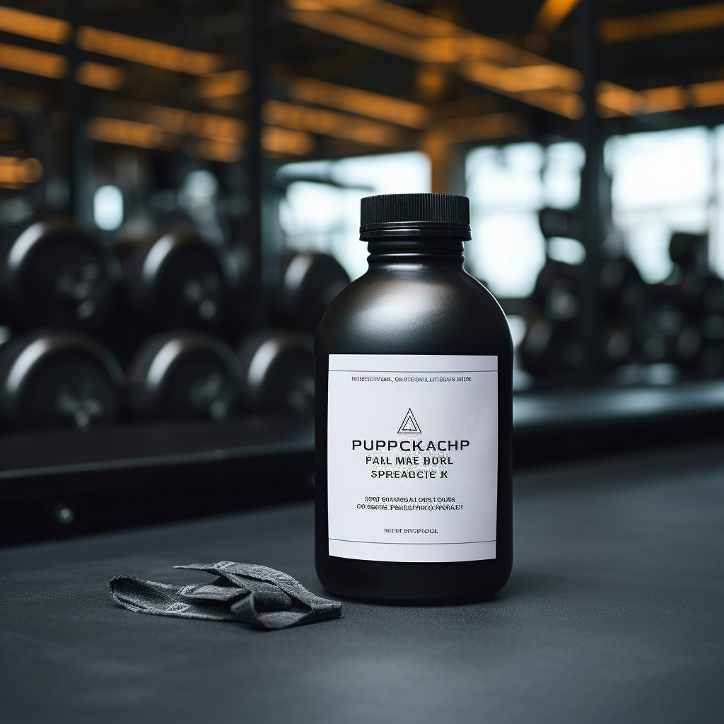 Empty Supplement Bottle on GYM Background