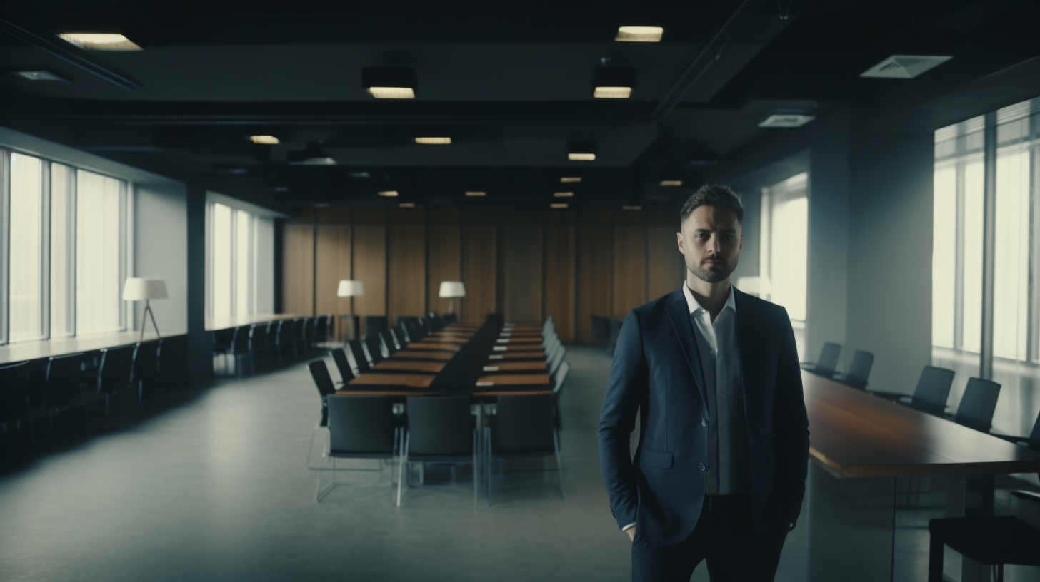 Young CEO in Empty Conference Room