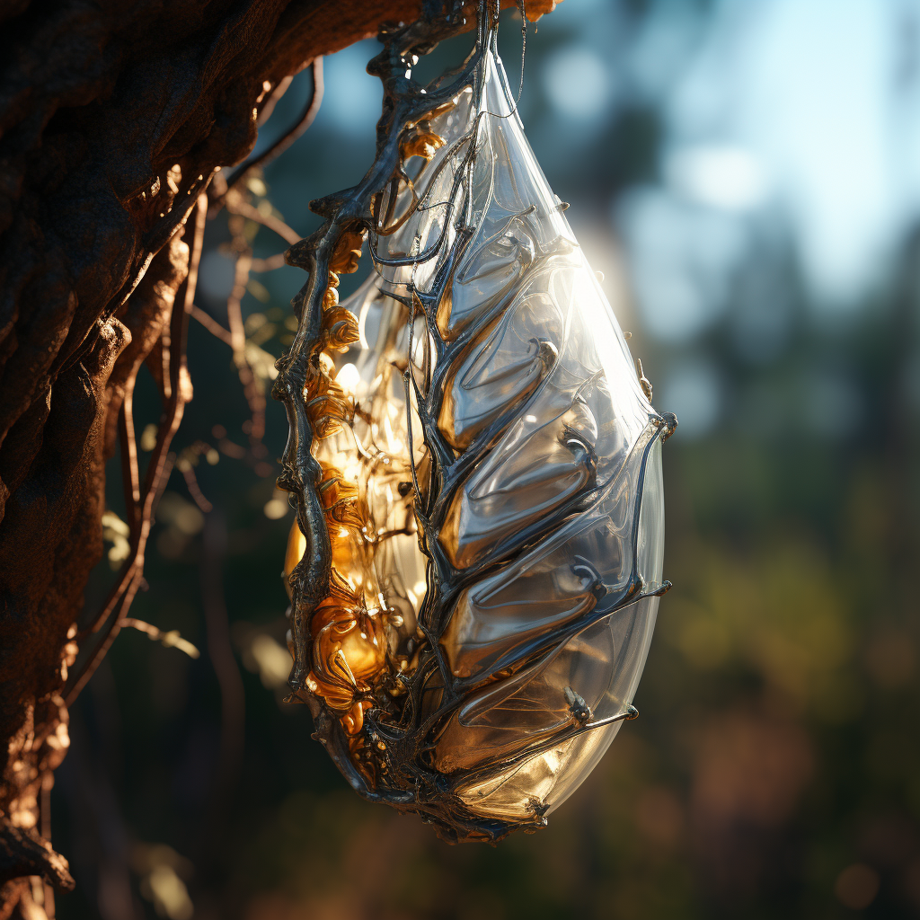 Beautiful discarded chrysalis with empty caterpillar skin