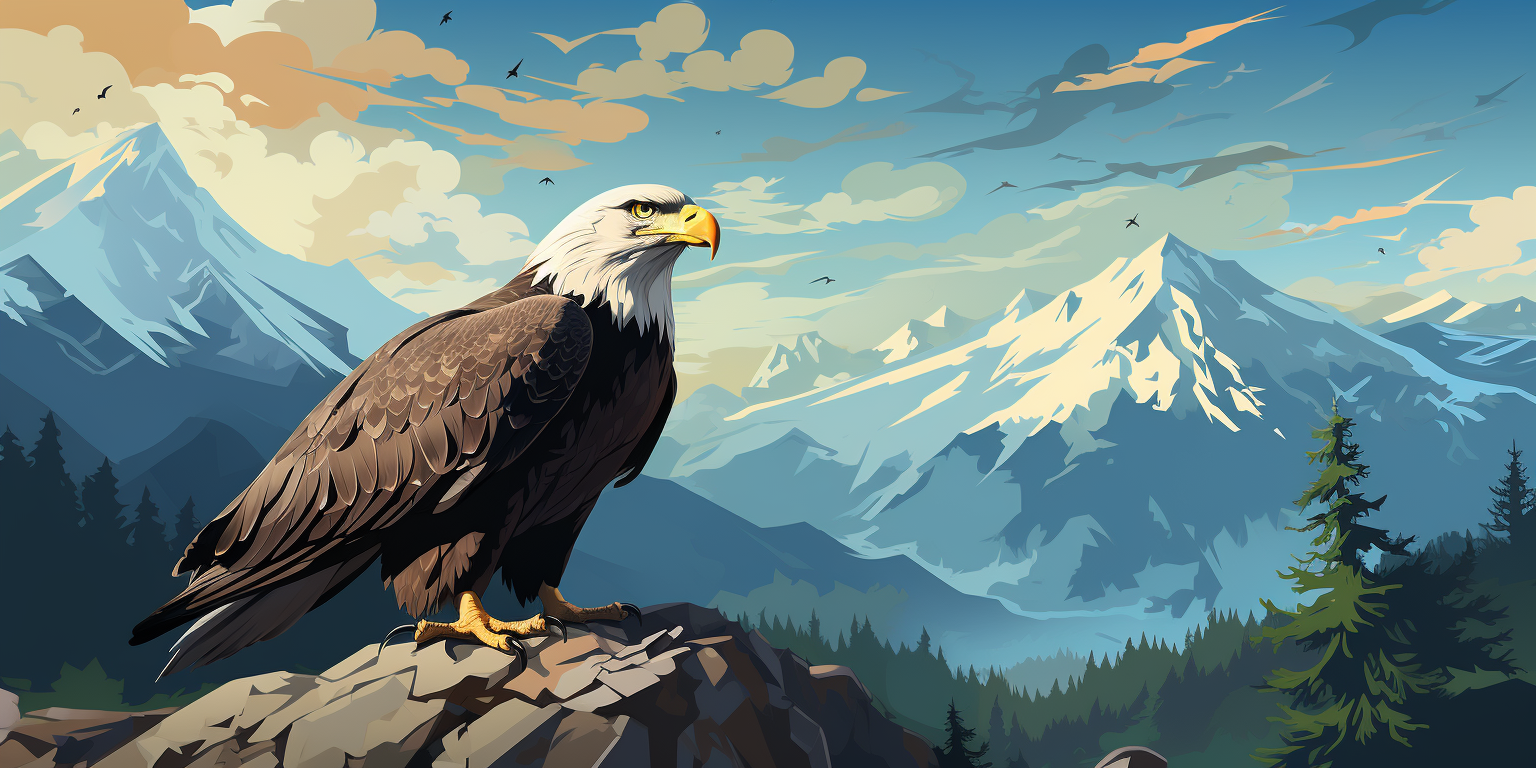 Illustration of an empty eagle nest on mountain tops