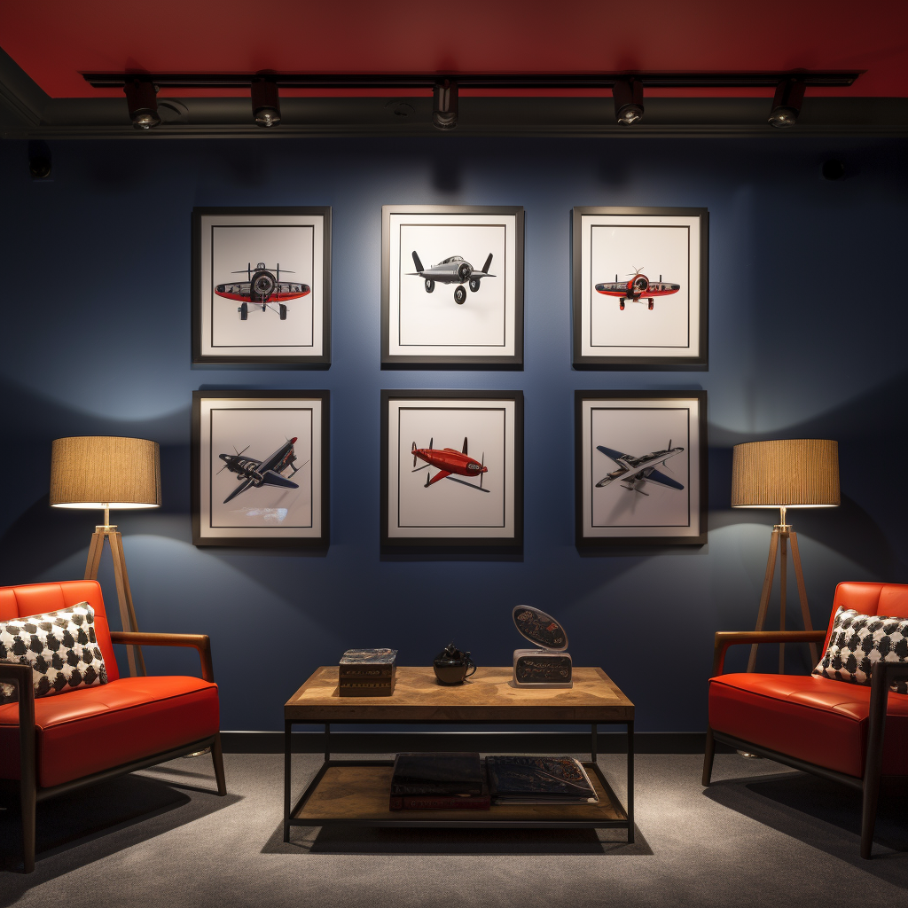 aviation themed empty frames on flat wall