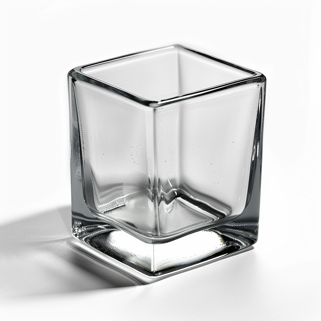 Empty glass cube on white background