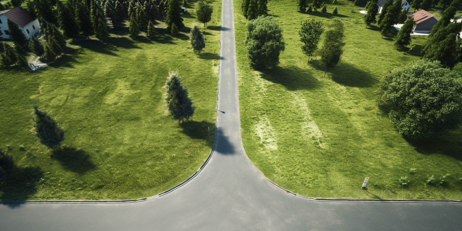 Aerial view of empty grass corner lot