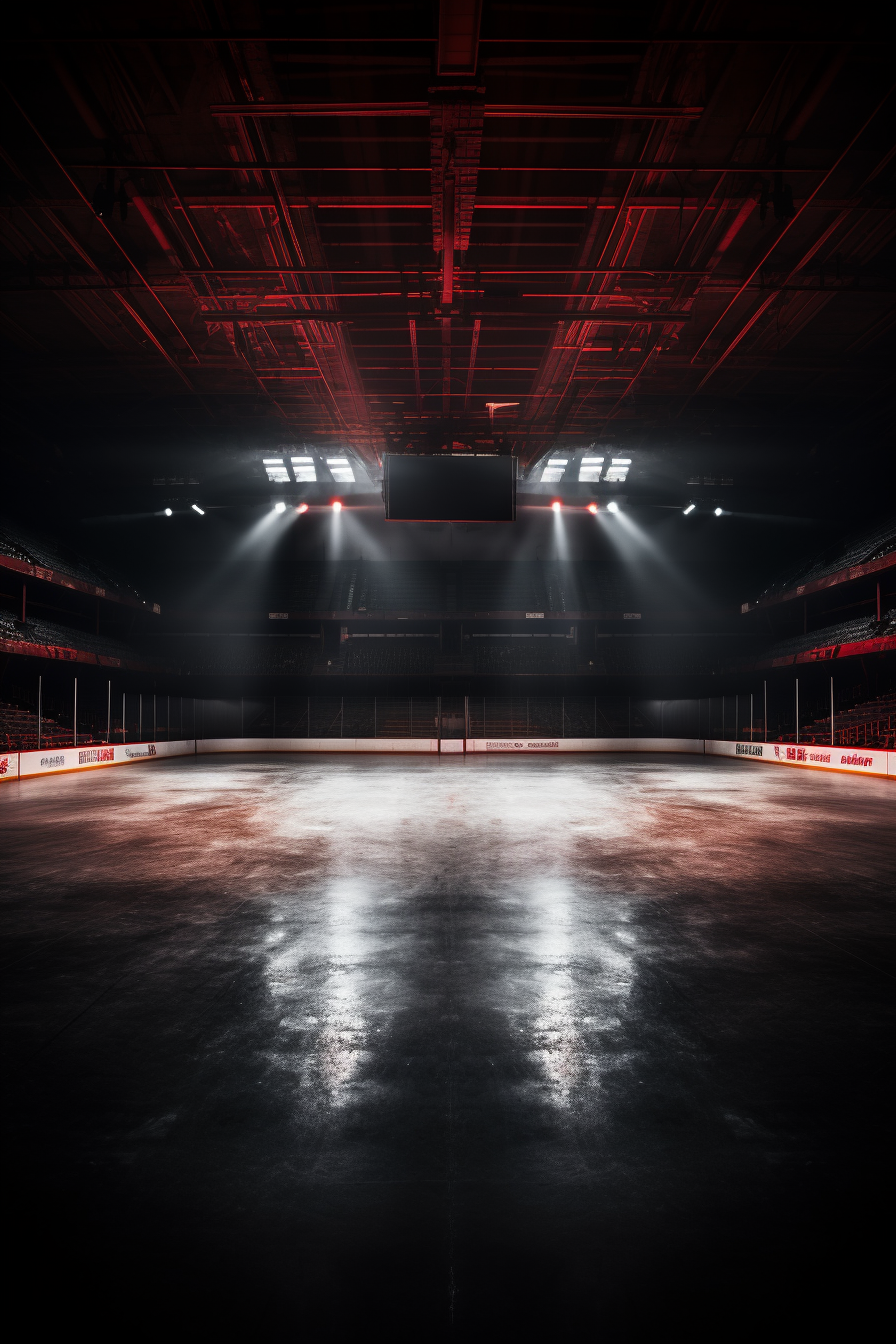 Empty hockey rink with epic arena lighting