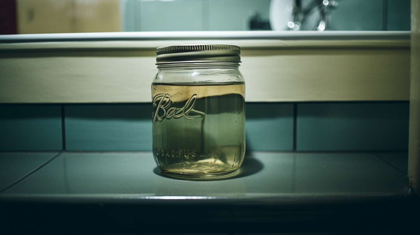 Closeup of Empty Jar on Public Restroom Sink