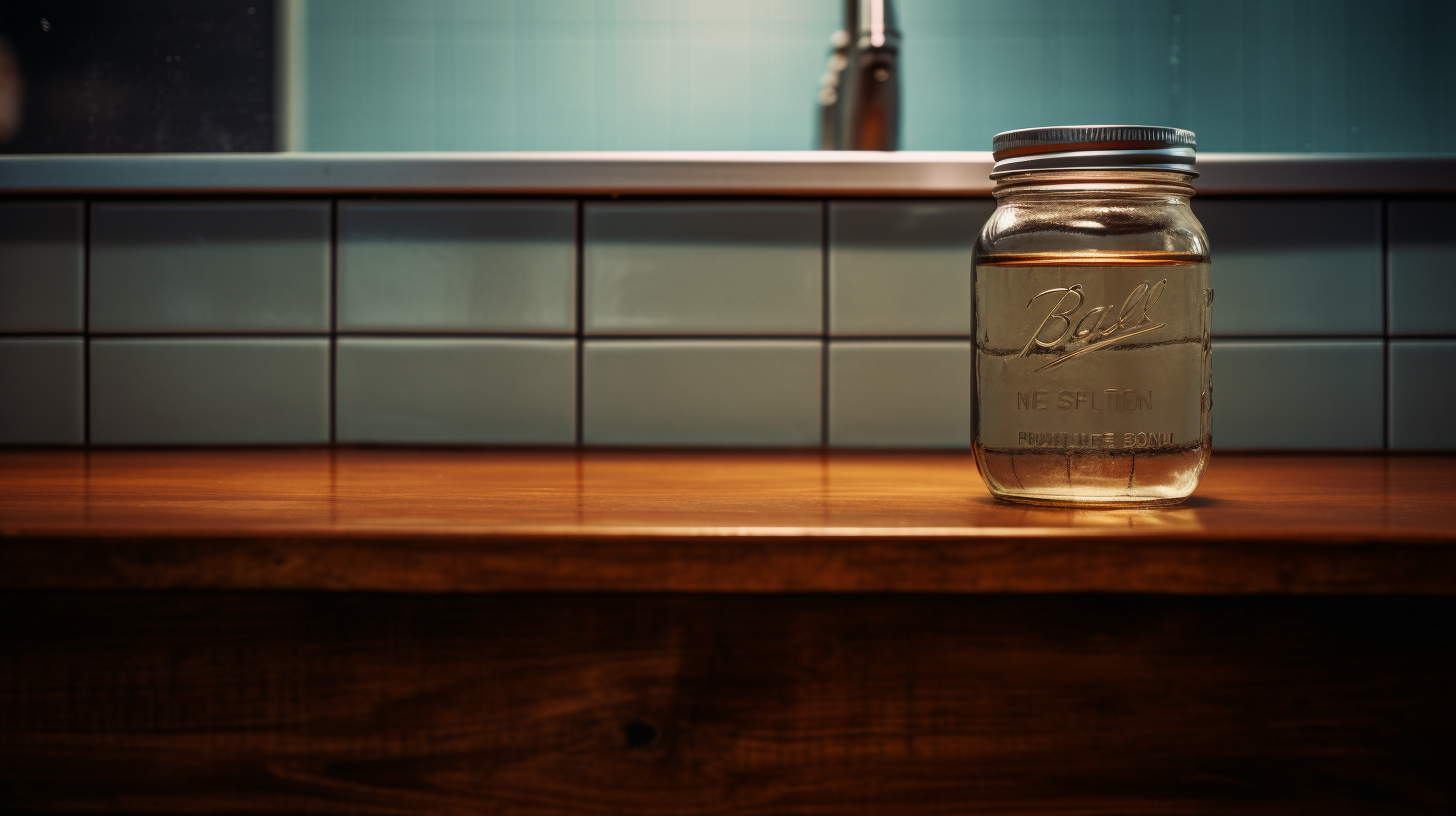 Closeup of Empty Jar in Public Restroom Sink