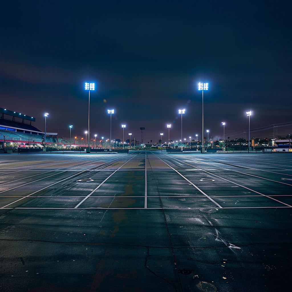 Empty parking lot rave stadium night