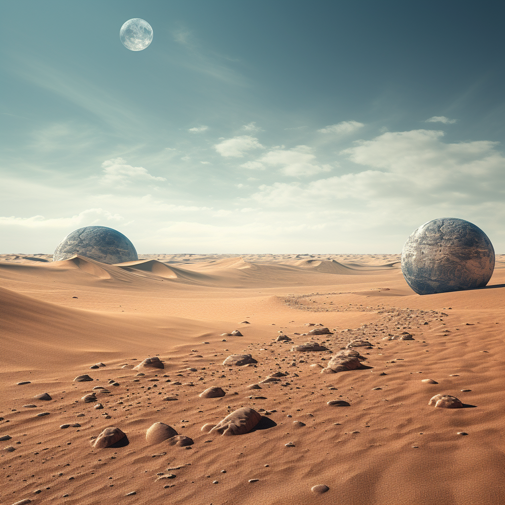 Empty planet with sand and moons