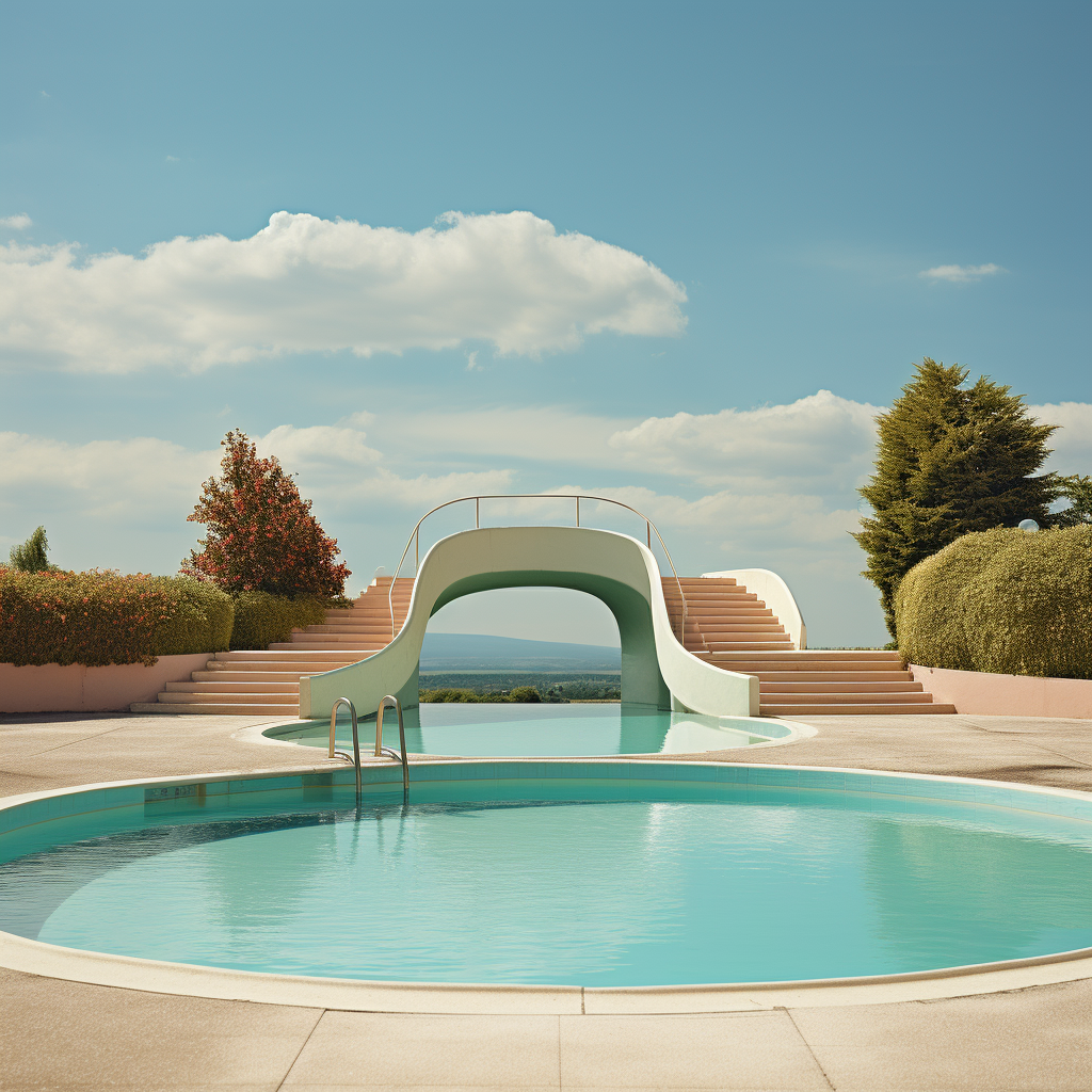 Empty pool with diving board