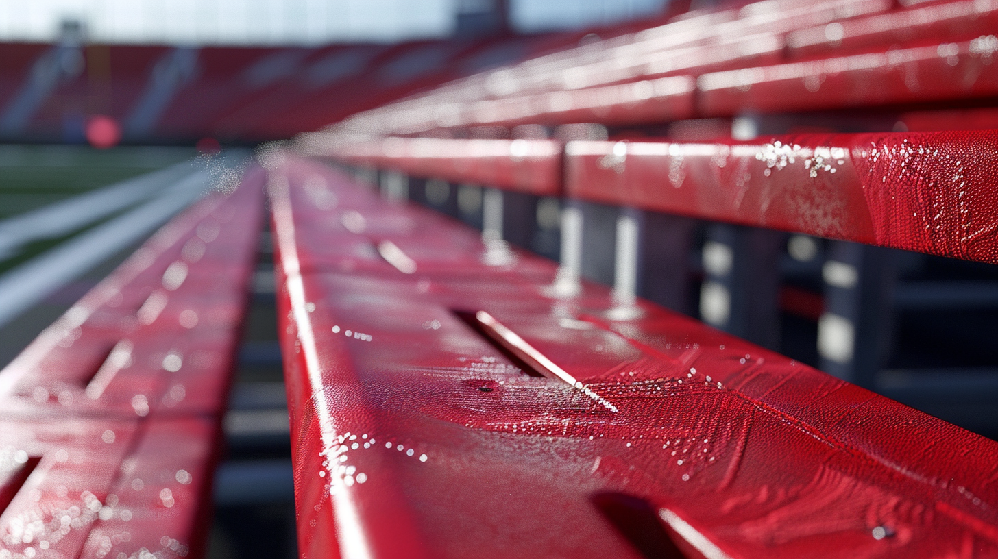 Red bleachers at football game