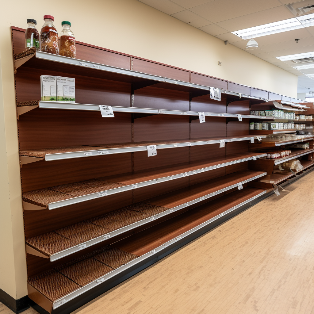 Empty spice shelf at grocery store