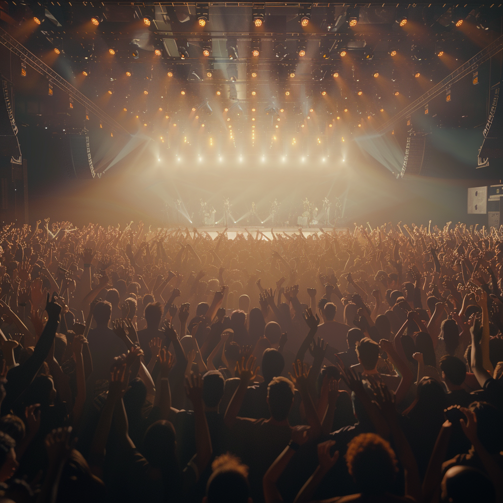 Stage surrounded by cheering crowd