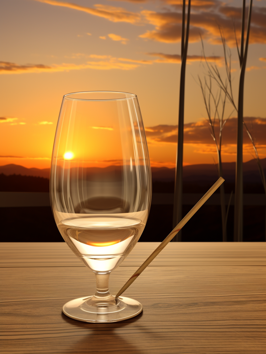 Beautiful sunset scene with glass and olive