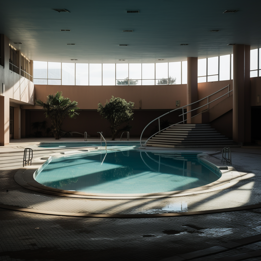 Empty swimming pool with diving board