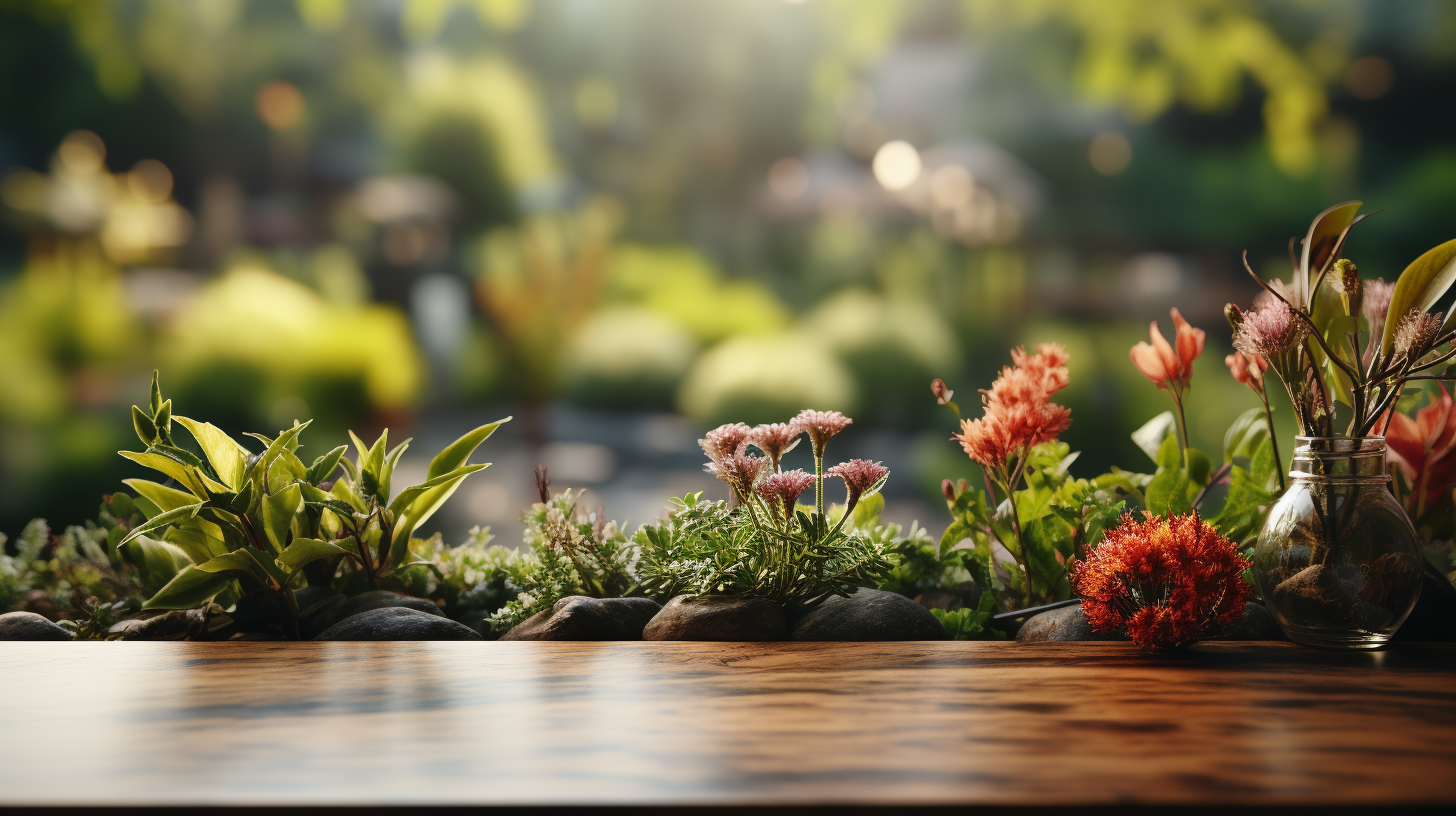 Empty Table on Garden Background