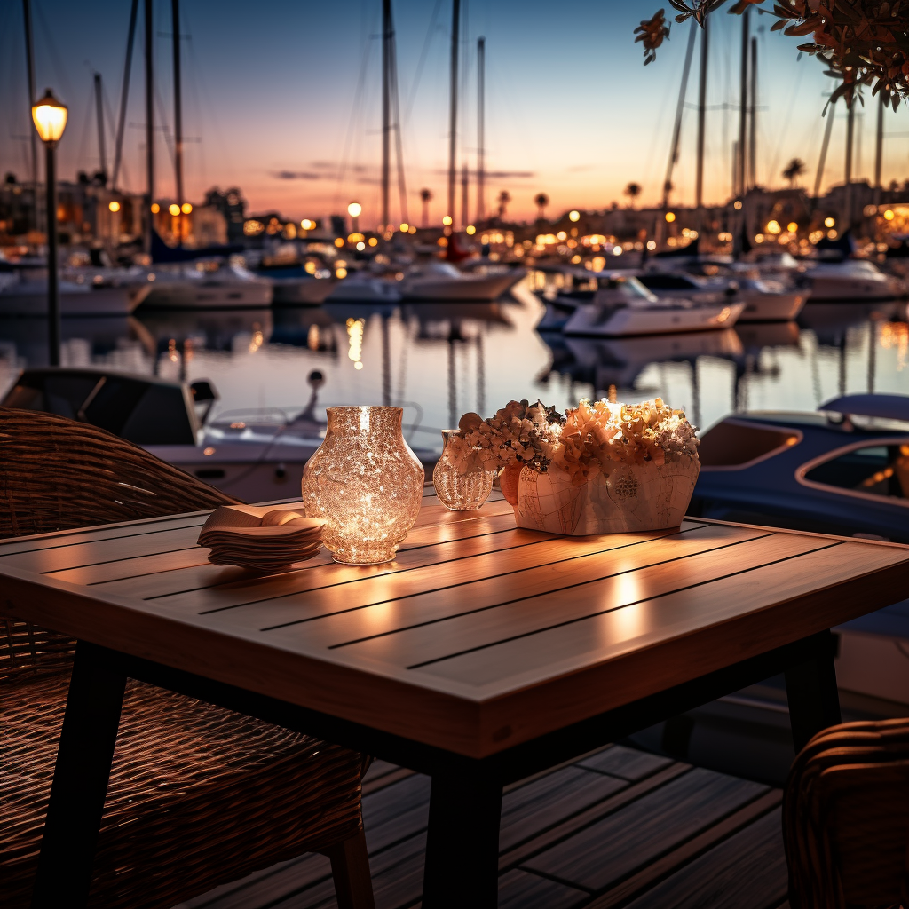 Romantic evening in harbor promenade