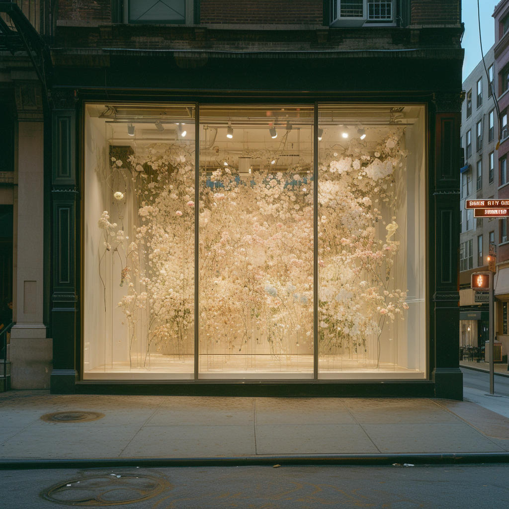 Empty Vitrine Store Soho Floral Installation