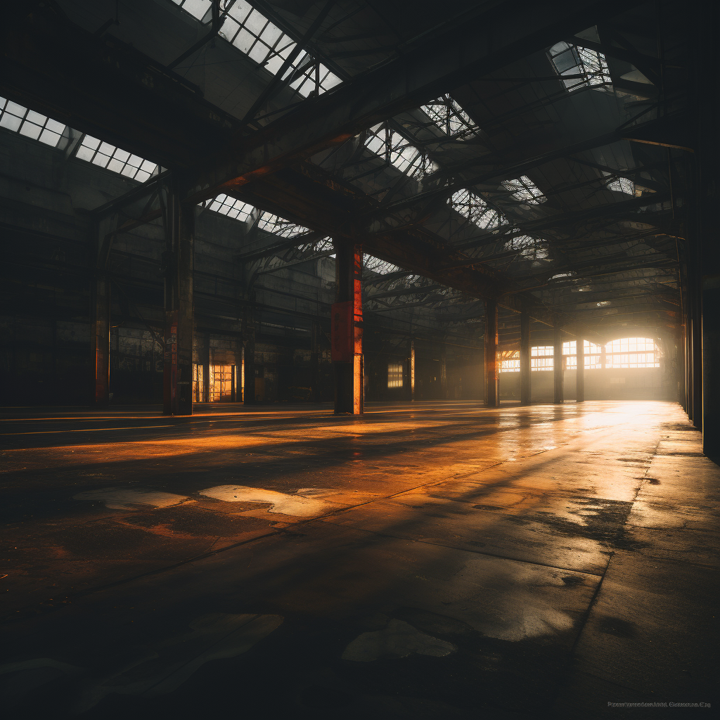 Empty warehouse with morning light