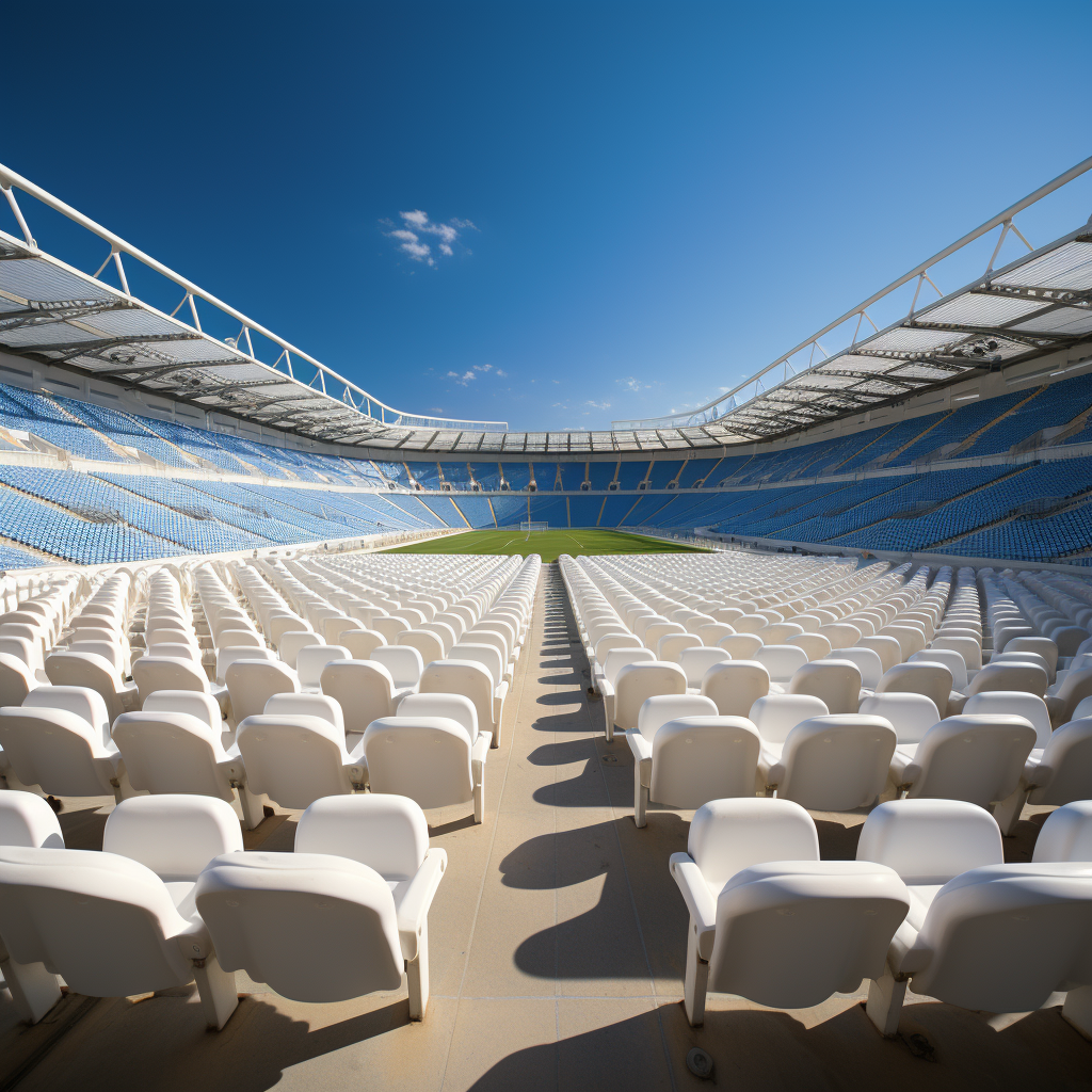 Front view of empty white stadium seats