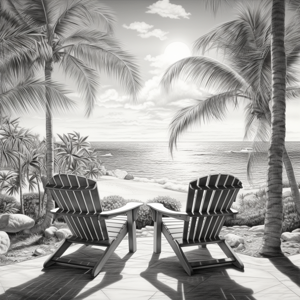 Two empty chairs overlooking the beach