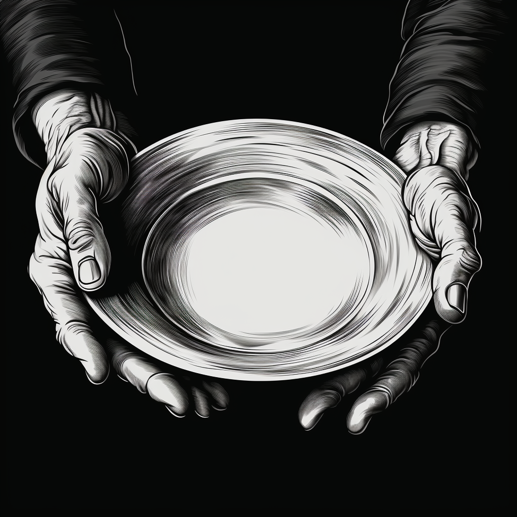 Illustration of an empty plate being handed